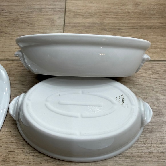 2x Vintage Pillivuyt Culinaire White Porcelain Oval Lidded Casserole‎ Dish 12oz - Picture 7 of 10